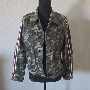 Hot Kiss Women's Camouflage Jacket with Stripe Detail
